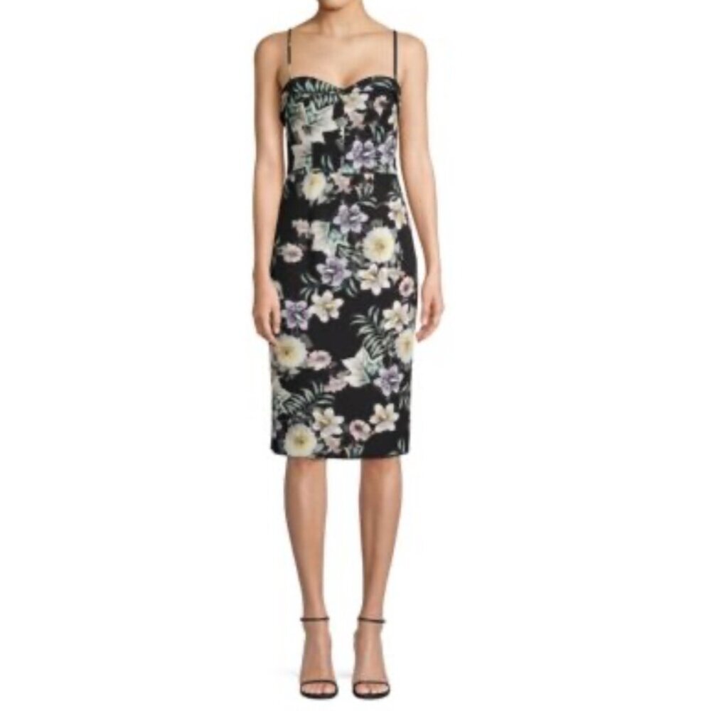 Black Halo Clover knee length floral sheath dress elegant‎ cocktail sz 10